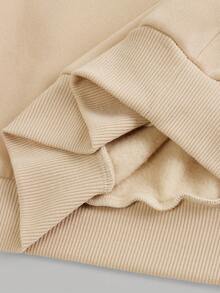 SHEIN 2 Stücke/Set Tween Mädchen Oversized Lässig Einfarbig Khaki Buchstaben Muster Langarm Sweatshirt und weite Hose 2 Stücke Set, Rückkehr zur Schule