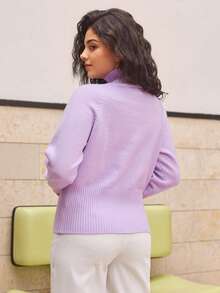 Áo len chui đầu tay raglan cổ lọ màu trơn dành cho bé gái tuổi teen - Màu tím hoa cà - Xem 2