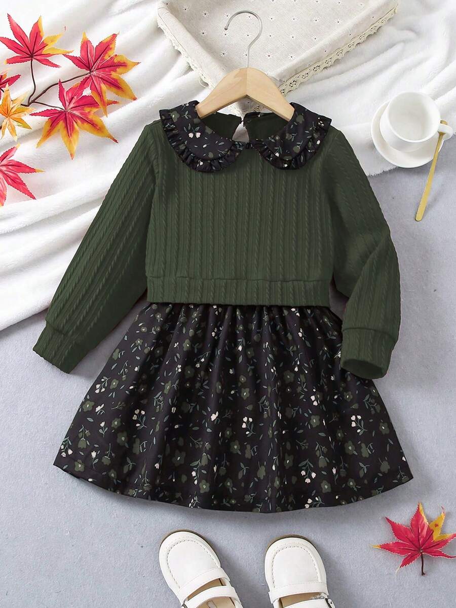 SHEIN 年轻女孩复古派对礼服 - 綠色 - 查看 1