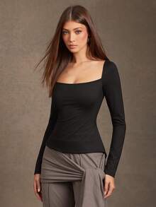 L'Amorae Women's Fashionable Sexy Backless Lace-Up Long Sleeve Top