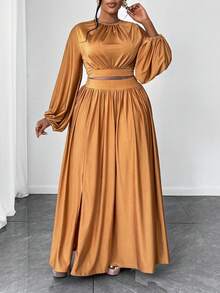 Maweii Plus Size Women's Elegant And Simple Party Solid Color Casual Simple Knitted Two-Piece Set - Yellow - View 7