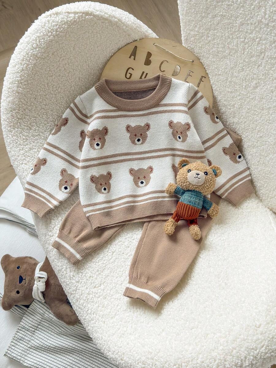 SHEIN Baby Boy Casual Cute Bear Pattern Crew Neck Sweater And Pants Set, Autumn/Winter Toddler Knit Two Piece Baby Knitted Set Baby Boy Winter Sets Baby Boy Two Piece Toddler 2 Piece Winter Clothing Baby Boy Clothes Long Sleeve Infant Boy Clothes With Bear Baby Boy Knitted Set Baby Outfits Unisex For Fall Baby Boy Clothes Long Sleeve Neutral Baby Clothes Baby Knit Outfit Knit Two Piece Toddler Baby Sweater Set Baby Boy Sweater Set Winter Baby Outfits Baby Bear Outfit Baby Knitwear Neutral Baby Clothes Unisex 2026 Baby Boy Beige Outfit - Multicolor - View 1