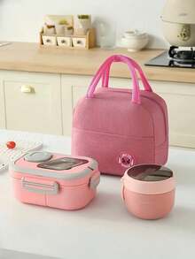 3pcs Lunch Box Set, Including Lunch Box, Insulated Bag, Breakfast Cup, Suitable For Work, School, And Outdoor Transportation, Lunch Box, Salad Cup, Insulated Suit. Partitioned Lunch Box, Back-To-School Season Student Supplies, Lunch Box, Lunch Bag. - Multicolor - View 11