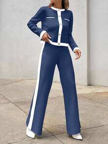 EURMUSE Women's Knitwear Cardigan & Skirt Co-Ords,Loungewear Set,Petite,Winter Clothes - Blue - View 3