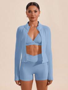 VARSIVA 女式高领长袖紧身运动套装 - 藍色 - 查看 6