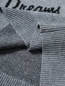 Manfinity Hypemode Suéter de cuello redondo de manga larga con estampado de letras de moda casual para hombre, otoño/invierno - Gris Oscuro - Ver 6