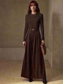 MOTF PREMIUM STRETCHY SKIN-FRIENDLY SOLID COLOR ROUND NECK SLIM FIT FASHIONABLE LONG SLEEVE VERSATILE WOMEN'S BASE LAYER TOP