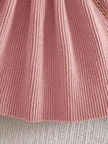 SHEIN Babygirl 可爱纯色针织长袖连衣裙，秋冬 - 粉色 - 查看 9