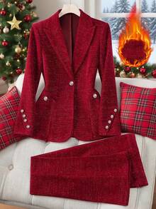 GlowEve Women's Shiny Flare Pants Christmas Suit Set - Burgundy - View 1