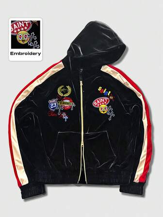 Street Life Herren Farbblock Samt Kapuzen Sweatshirt, Langarm Streetwear Sweatshirt