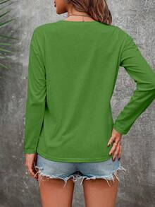 INAWLY Heart Print Round Neck Casual Short Sleeve T-Shirt Graphic Tees Women Tops - Green - View 2