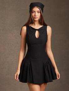 L'Amorae 女式弹力低腰连衣裙（配同款头巾） - 黑色 - 查看 5