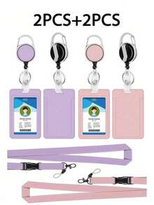 4/2/1 pieza Portador de tarjeta morado/rosa con cordón, clip retráctil, estuche para tarjeta de identificación de estudiante, titular de credencial de graduación/trabajo, tarjeta de empleado, portador de tarjeta de autobús - Multicolor - Ver 14