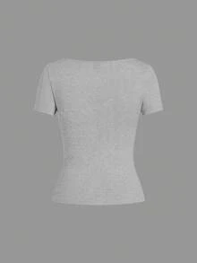 SHEIN EZwear Bộ 5 áo thun nữ cổ tròn tay ngắn màu trơn, kiểu dáng cơ bản, nhiều màu - Hồng - Xem 6