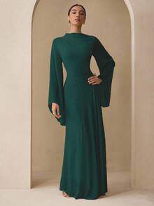 Graceveil Elegant Chiffon Pastel Color Yellow Dress, Suitable For Teachers, Back To School In Autumn - Dark Green - View 1