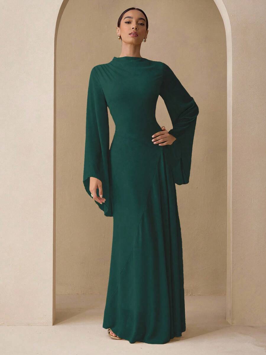 Graceveil Elegant Chiffon Pastel Color Yellow Dress, Suitable For Teachers, Back To School In Autumn - Dark Green - View 1