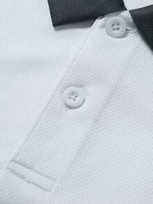 Aesthetic Post 男士撞色短袖休闲半拉链时尚夏季Polo衫高尔夫球衫学院风图案Polo衫巴黎衬衫橄榄球衫Polo衫，男士冬季服装，送给男友的完美礼物，街头潮流、校园及万圣节学院风Polo衫 - 白色 - 查看 3