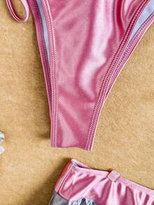 Bộ bikini tam giác hở lưng bèo nhún phối màu kèm chân váy đi biển mùa hè - Nhiều màu - Xem 5