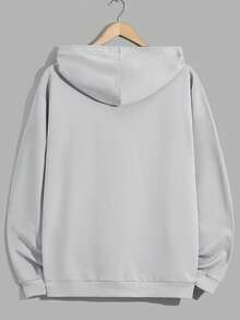 EURMUSE Sudadera con capucha regular con estampado de letras de algodón para hombres - Gris - Ver 3