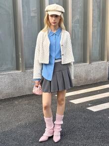 Teen Girls' Fashionable Fluffy Button Jacket - Beige - View 5