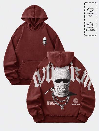 Street Life Felpa con cappuccio casual da uomo, stile vintage, lavata, con grafica e stampa di lettere, con tasche