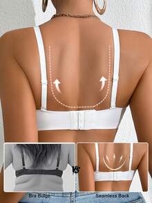 1pc NudeFit Women's Seamless Jelly Gel Supportive Non-Removable Padded Wireless Deep V-Neck Bra - White - View 2