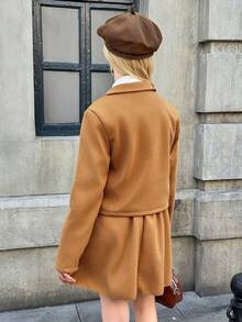 少女西装外套和裙子套装 - 棕色 - 查看 2