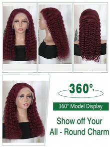 99j# Color Deep Wave 13*6 Lace Front Wig Burgundy Human Hair  180%Density Natural Hairline Free Parting For Party Daily Use Halloween Costumes - S99J - View 6