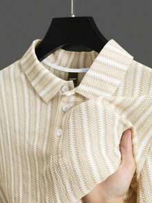 Manfinity Homme Men's Striped Short Sleeve Casual Commuter Polo Shirt - Yellow - View 1