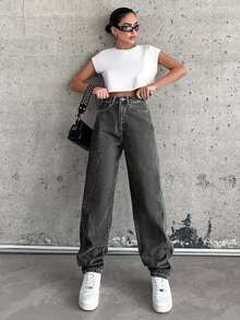 EURMUSE Damen Lässig hohe Taille Skinny Fit Jeans, vielseitig für den täglichen Gebrauch - Hellgrau - Übersicht 6