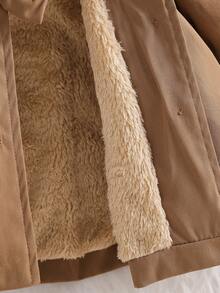 SHEIN 女婴仿毛领蝴蝶结装饰风衣，秋冬款 - 咖啡棕 - 查看 7