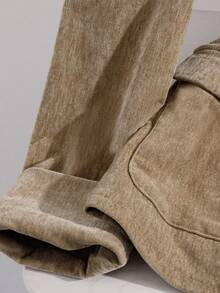 GlowEve 女士优雅商务通勤天鹅绒面料腰带西装外套，秋冬 - 卡其色 - 查看 3