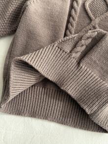 Áo len dệt kim cáp cổ tròn tay raglan trơn màu cho bé trai - Cà phê nâu - Xem 7