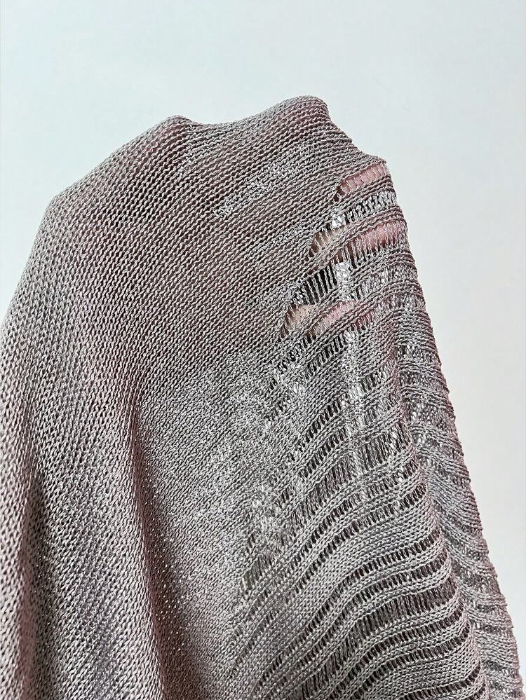 Vibekara Plus Size Grey Casual Knitwear Rib-Knit Mini Sweater Dress With V Neck And Batwing Half Sleeves Semi-Sheer Pencil Hem Design Curve Dress Women Plus Clothing Knit Dress - Grey - View 8