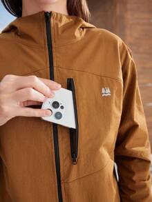 In My Nature 女式刺绣连帽拉链休闲户外夹克 - 棕色 - 查看 2