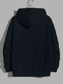 EURMUSE 100 % bomull herrhuvtröja med bokstäver och grafisk dragsko - Mörkgrå - Visa 2