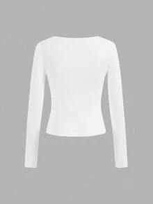 SHEIN Essnce Bộ 4 áo thun cổ vuông tối giản thường ngày dành cho nữ, màu trơn, thích hợp mặc mùa thu/đông, mặc nhiều lớp, mặc ngoài trời, áo lót - Nhiều màu - Xem 6