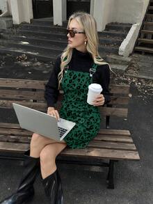 EMERY ROSE 女式豹纹口袋休闲可调节肩带套头连衣裙 - 綠色 - 查看 5