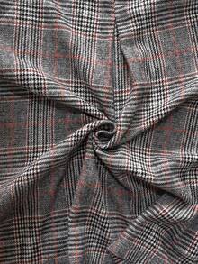 LanaWest Women's Gray Traceable Plaid Fabric High Collar Lapel Metal Button Design Loose Hem 3/4 Sleeve Elegant Classy Thanksgiving Halloween Streetwear Casual Boho Autumn/Winter New Fashion Versatile Loose Woolen Jacket - Orange - View 3