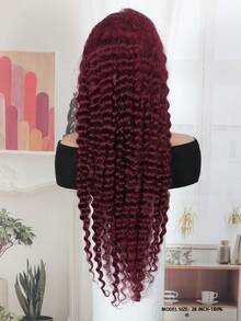 99j# Color Deep Wave 13*6 Lace Front Wig Burgundy Human Hair  180%Density Natural Hairline Free Parting For Party Daily Use Halloween Costumes - S99J - View 5