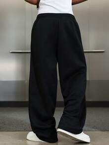 Manfinity EMRG 男士纯色休闲宽松裤 - 黑色 - 查看 2