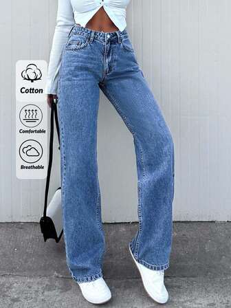 SHEIN Tall 100%Cotton Women's Straight Leg Jeans Tall Size Flare Jeans Women Wide Leg Jeans Woman Bootcut Women Jeans Wide Leg Jeans