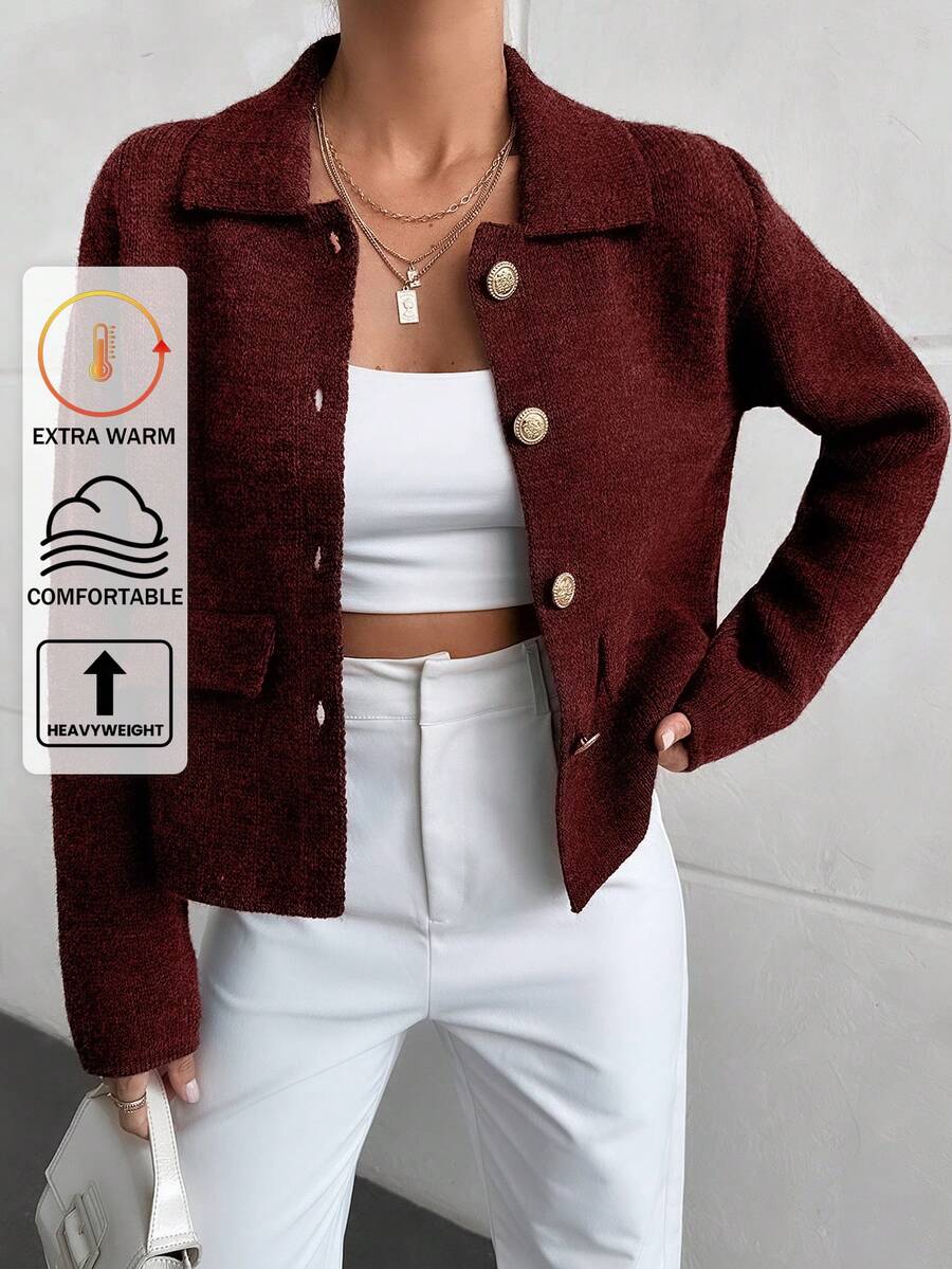 EURMUSE Áo khoác cardigan cánh dơi cài nút phía trước cho nữ, phù hợp cho mùa thu đông - Màu Đỏ Sâu - Xem 1