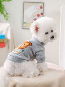 PETSIN 1pc Pet Clothing, Cute Embroidered Cartoon Bear Pattern Gray Cardigan Jacket, Warm And Comfortable For Dogs To Wear In Autumn And Winter - Grizzly Bear - View 4