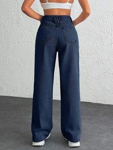 EURMUSE High Waist Snow Wash Wide Leg Women Jeans - Dark Wash - View 5