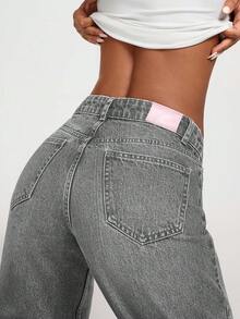 EURMUSE PETITE LOW WAIST STRAIGHT LEG JEANS - Grey - View 2