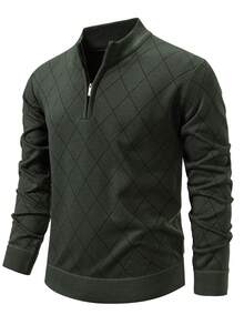 Manfinity Mode Men's Lightweight Half-Zip Knit Sweater Long Sleeve Pullover , Fall Winter - Army Green - View 5