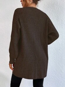 EURMUSE Drop Shoulder Open Front Ribbed Knit Duster Cardigan