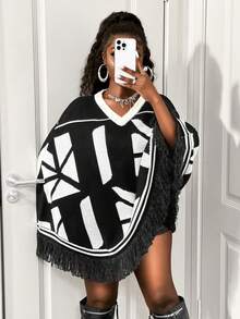 BamGleam Women's Loose Batwing Tassel Poncho Top, Autumn/Winter