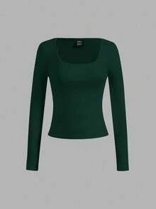 SHEIN Essnce Bộ 4 áo thun cổ vuông tối giản thường ngày dành cho nữ, màu trơn, thích hợp mặc mùa thu/đông, mặc nhiều lớp, mặc ngoài trời, áo lót - Nhiều màu - Xem 11